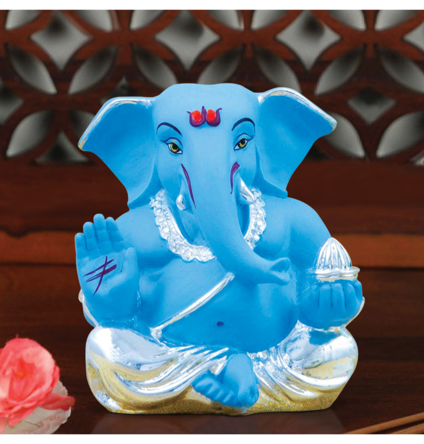 Karigaari India Takloo Ganesha for Car Dashboard I Silver Plating Ganesha Idol for Diwali I Gifts for Home décor Figurine (Size : 3.5 x 2 inches)
